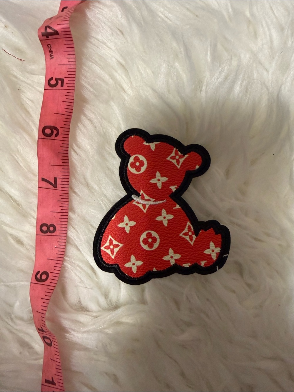 Red Bear Iron On Patch with Monogram Pattern - Picture 1 of 1
